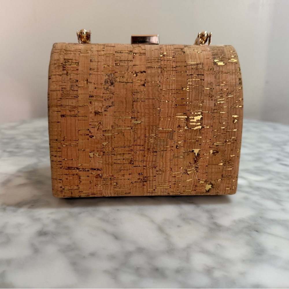 Gold-Accent Cork Evening Summertime Clutch Neutral Minimalist Feminine Beach